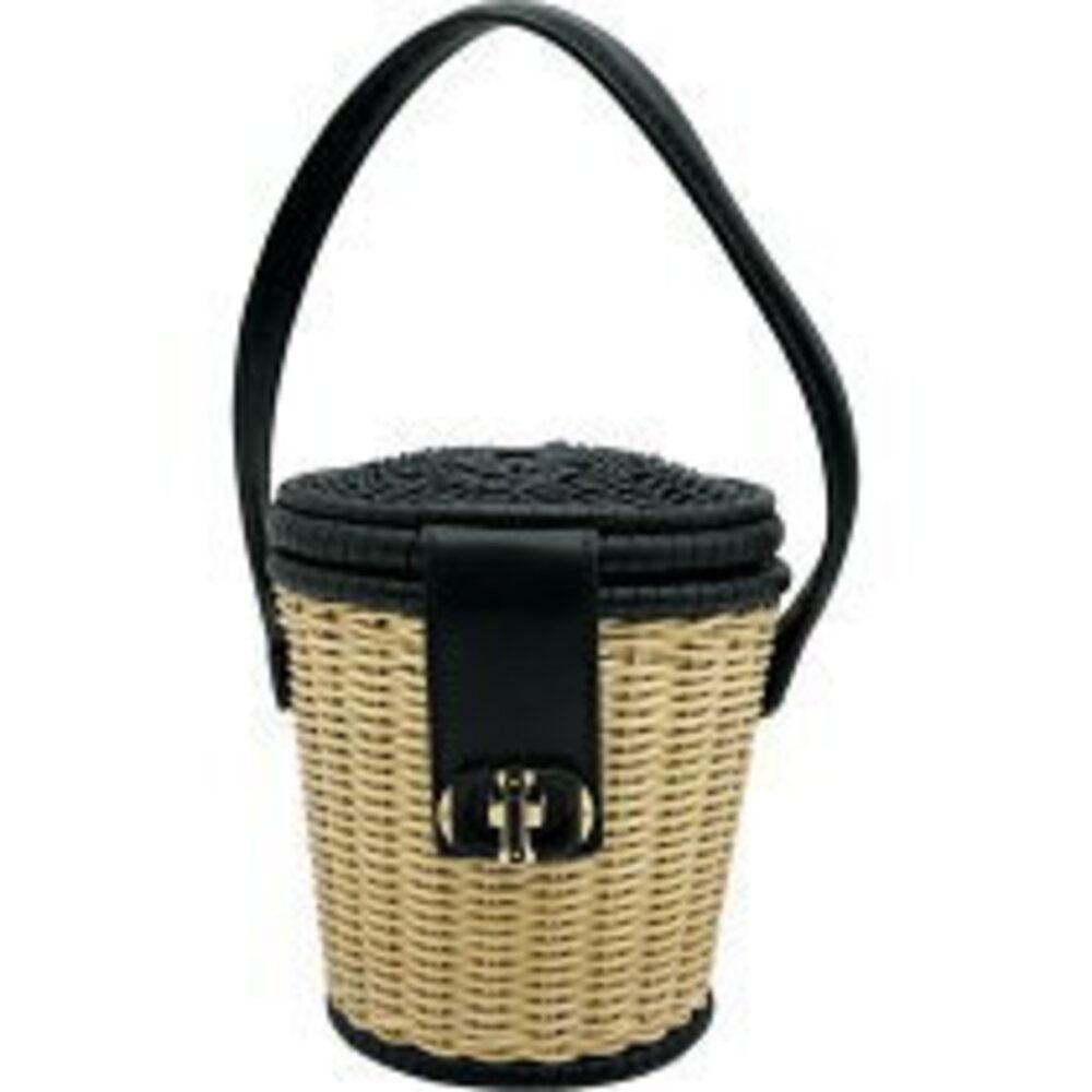 Christian Dior Wicker Handbag Leather Rattan Beige Black